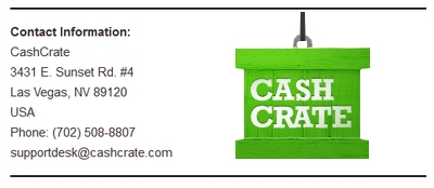 Screenshot of CashCrate's Contact Info