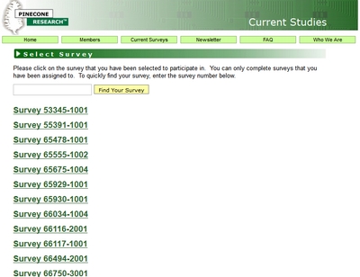 Available surveys screenshot